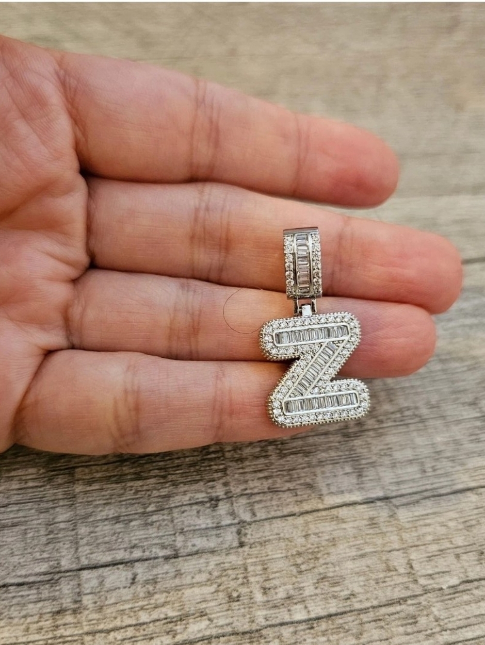 Sterling Silver 'Z' Initial Pendant with Clear CZ Accents
